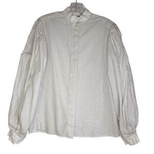 Clubhouse striped button-front blouse with balloon sleeves, size 8